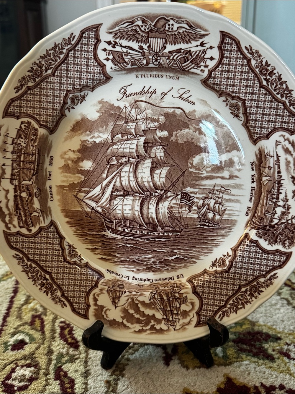 12 Brown Transferware Nautical Decorative Plate - Friendship Motif